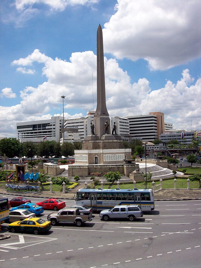 Victory Monument roundabout Bangkok with traffic