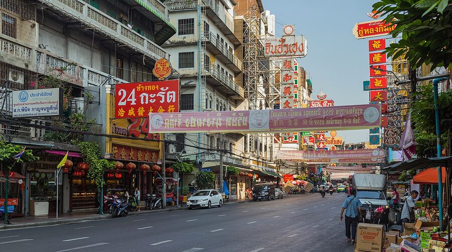 Yaowarat Chinatown street at night Bangkok