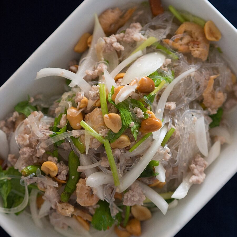 Yum woon sen glass noodle salad with shrimp and ground pork