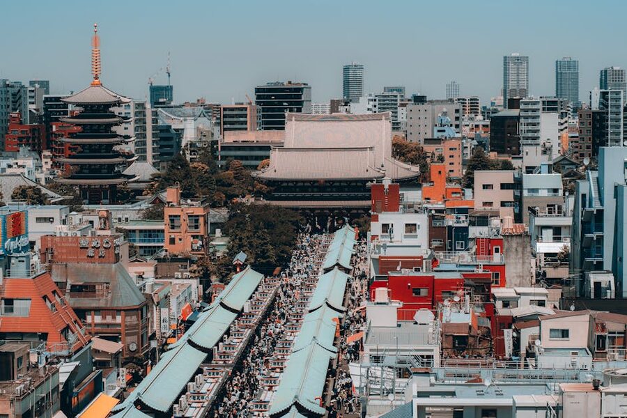 Nakamise Shopping Street Asakusa Tokyo with Senso-ji temple backdrop