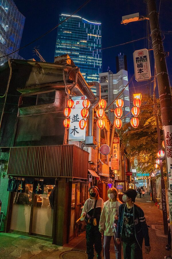 Nonbei Yokocho drinking alley in Shibuya at night