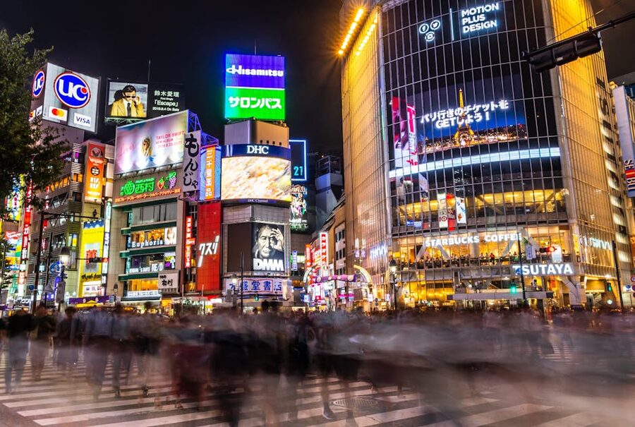 Shibuya Crossing at night in Tokyo