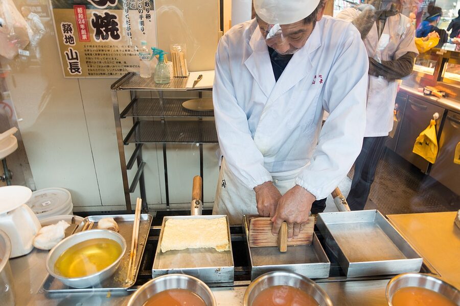 Tsukiji outer market stalls in the morning