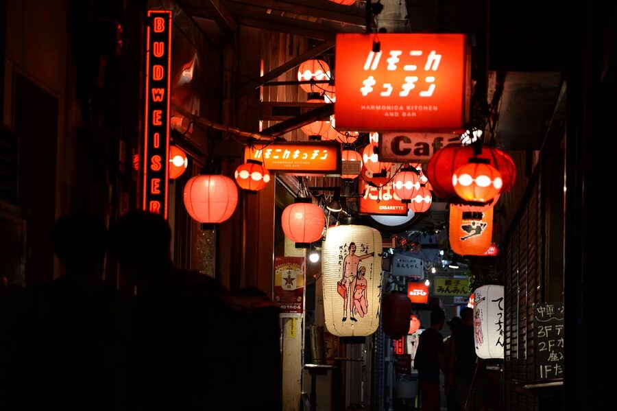 Back alley lanterns at a Tokyo izakaya