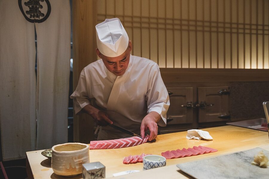 Sushi Saito chef at the counter, Tokyo