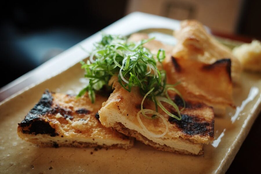 Grilled tofu with scallions served in a Kyoto restaurant