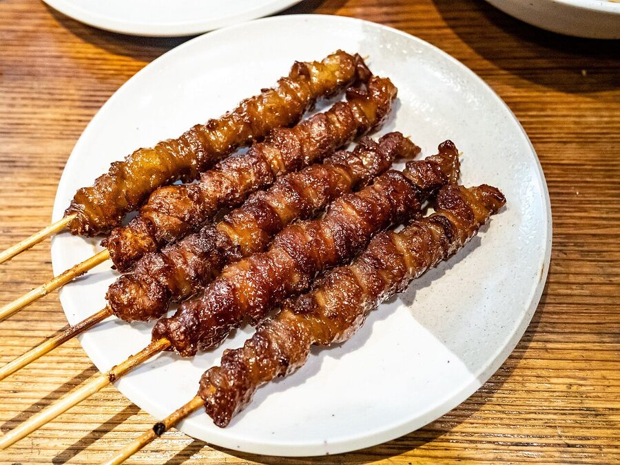 Hakata-style kawa, chicken skin skewer in tare