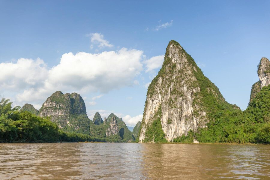 Karst mountains reflected on Li River in Guilin