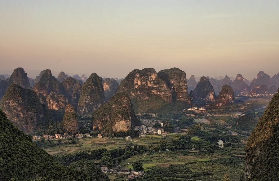 Moon Hill near Yangshuo with natural arch in karst peak